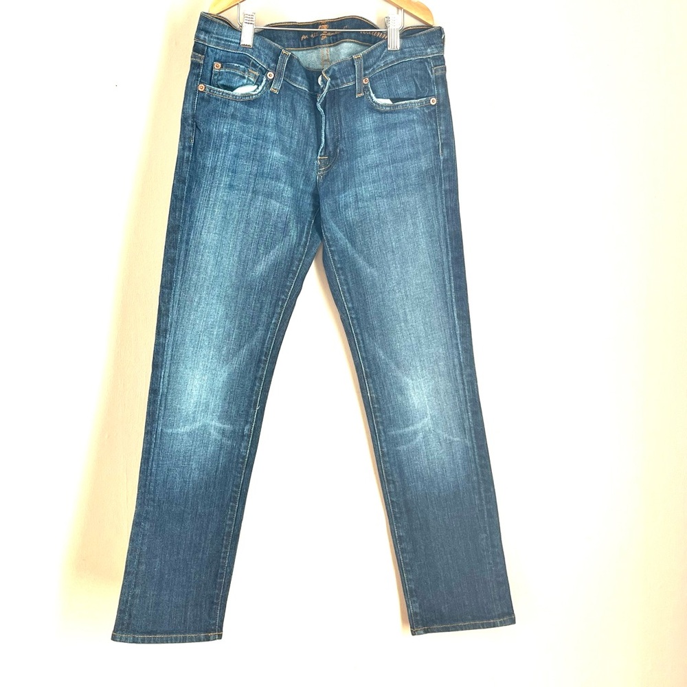 7 For All Mankind Roxanne Mid rise straight leg medium wash Jeans sz 27